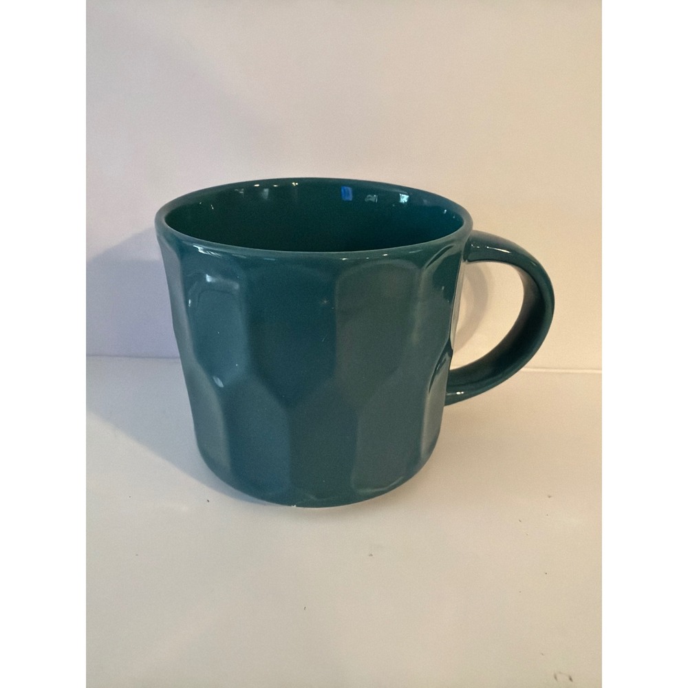 Starbucks 2014 Dark Teal Green Hammered Honeycomb Ceramic Coffee Mug 14oz 414ml‎